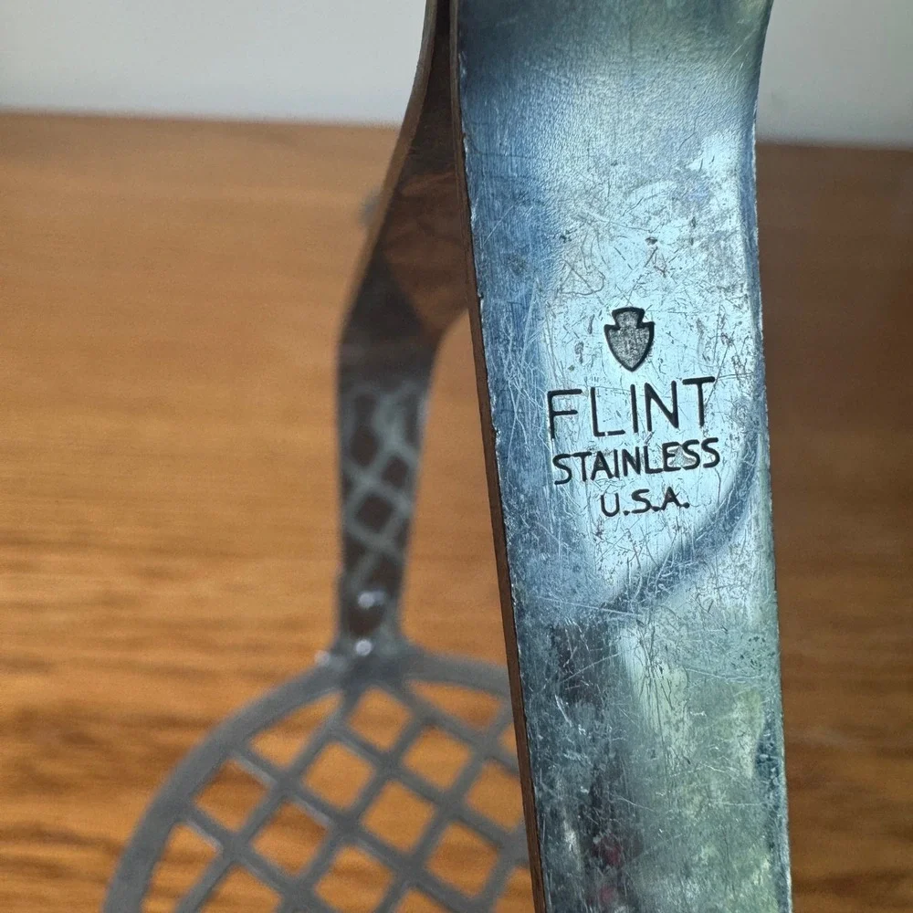 Vintage Flint Stainless‎ Steel Potato Masher Black Handle Made in USA
